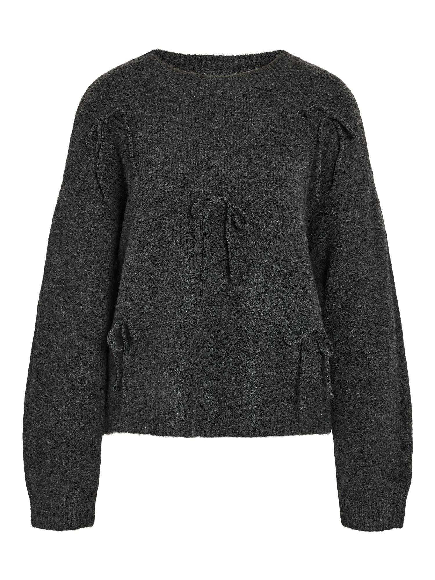 NMCHRISSY L/S O-NECK BOW KNIT FWD Grå