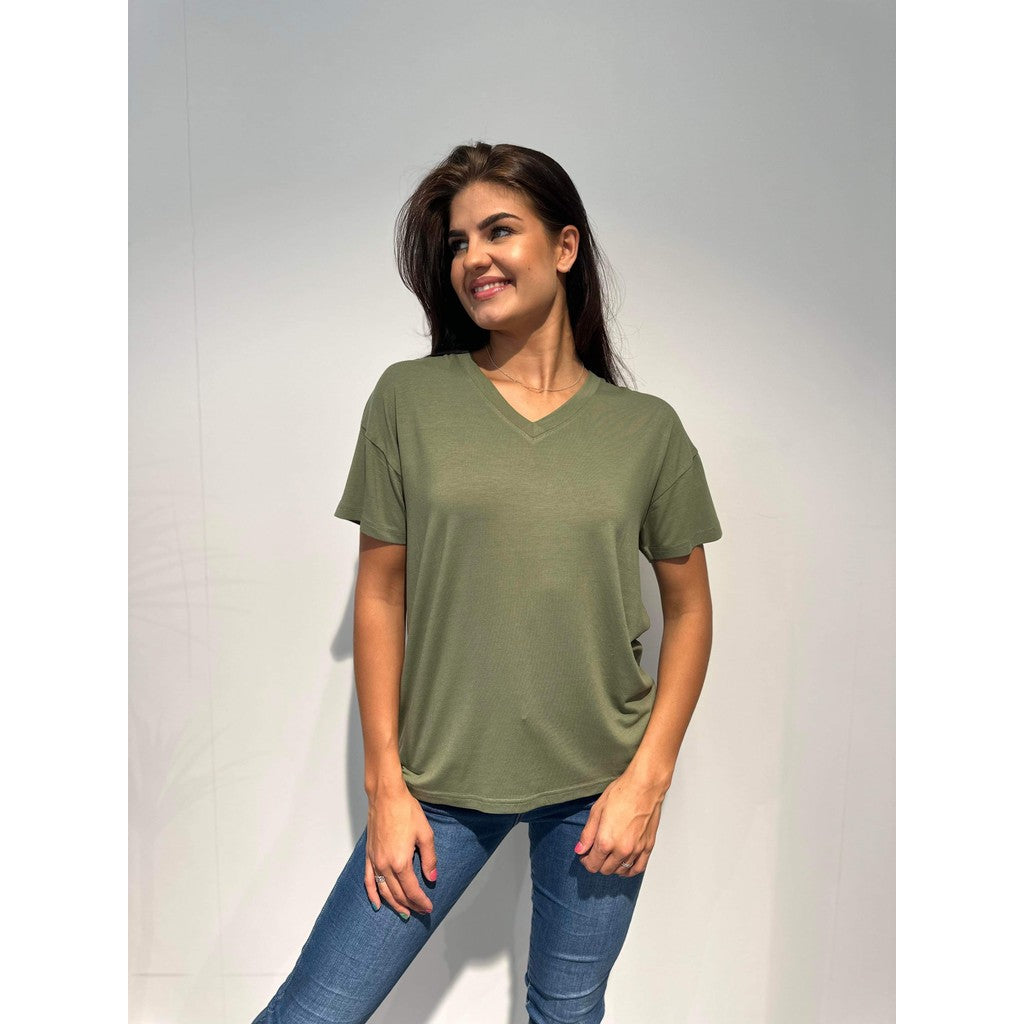 Basic t-shirt v-hals Khaki