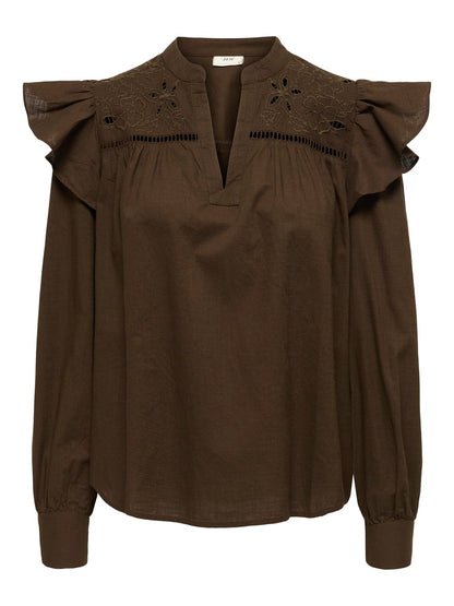 Jdyalba L/s V-Neck Emb Top Wvn Exp Mellombrun