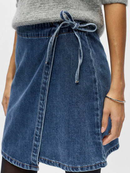 Objrosie Mw Denim Short Wrap Skirt Noos Blå