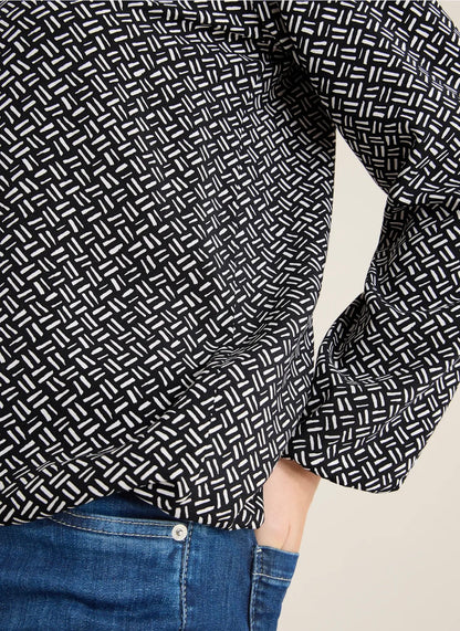 AOP viskose blouse with lurex Svart