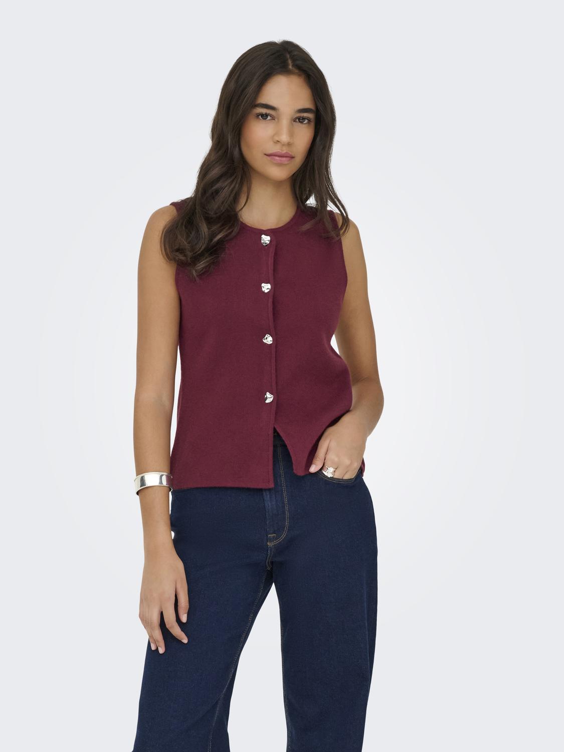 Onlibi Button Sl Vest Cc Knt Burgunder
