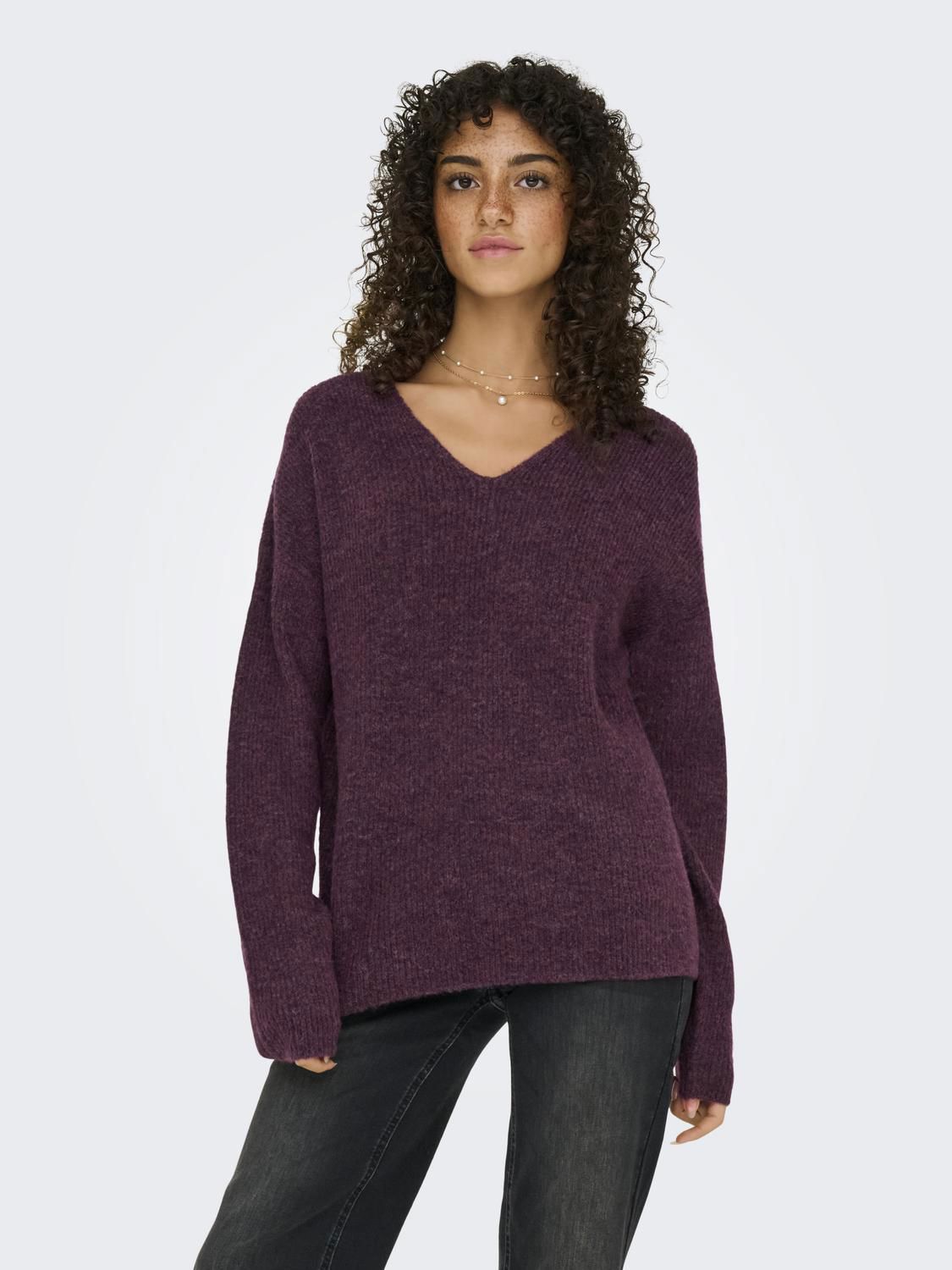 Onlcamilla V-Neck L/s Pullover Knt Noos Burgunder