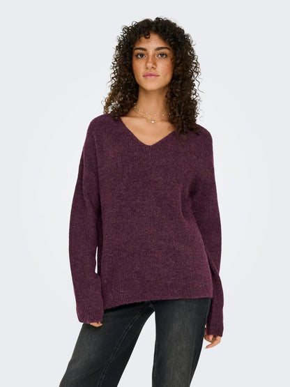Onlcamilla V-Neck L/s Pullover Knt Noos Burgunder