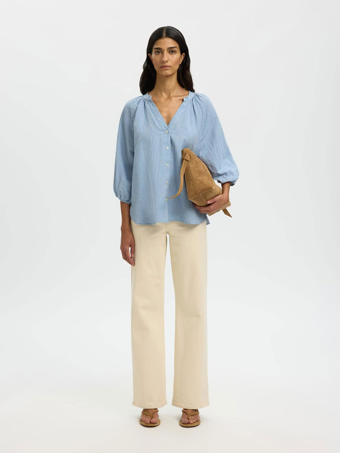 Slwcleo-Alberta Linen Blend Shirt Noos Blå