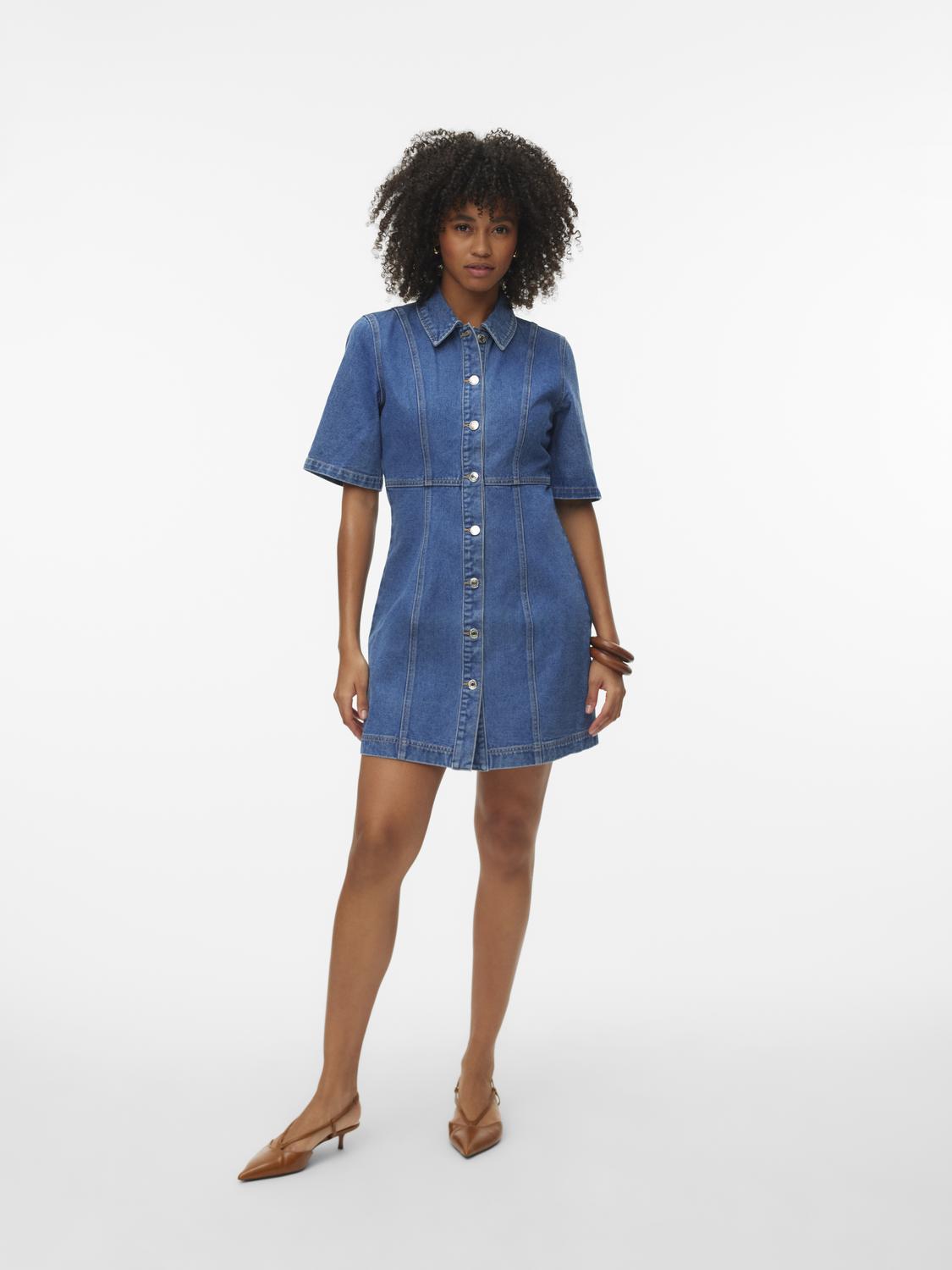 Vmdaisy 2/4 Short Denim Dress Noos Blå