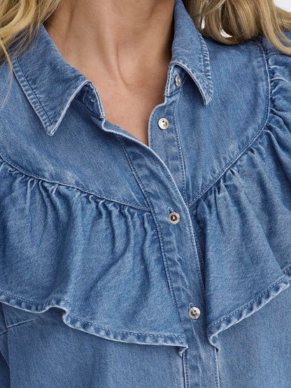 Onlindigo Ls Frill Dnm Shirt Qyt Noos Blå