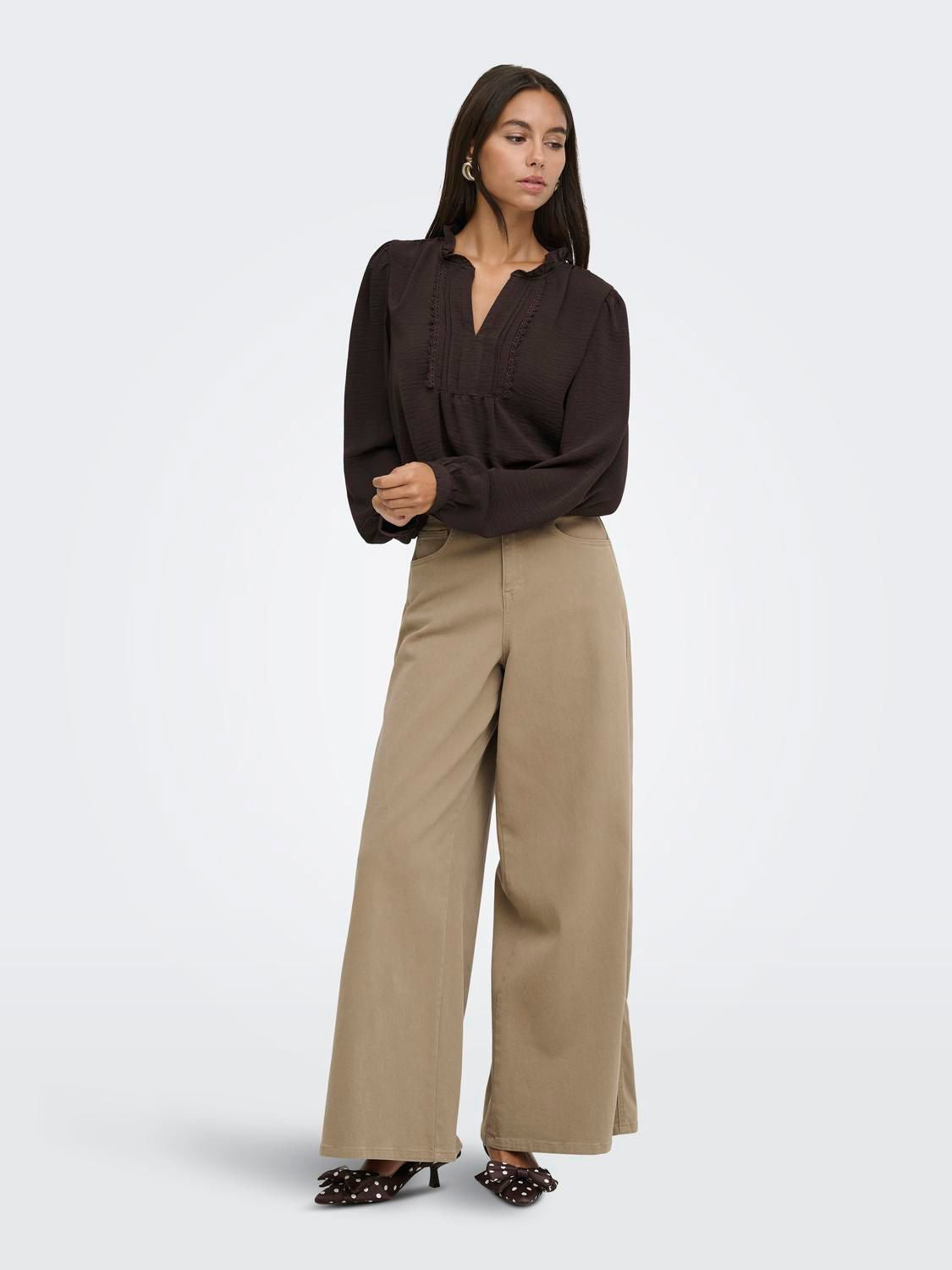 Jdyrachel Life L/s Pintuck Top Wvn Noos Brun