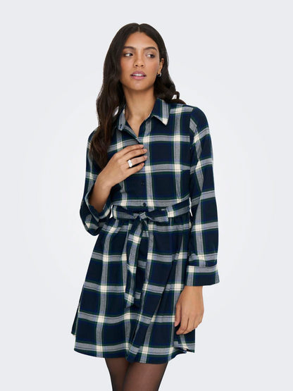 Onlwren Check Short Dress Wvn Blå