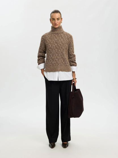 Slwlulu Duo Ls Knit High Neck Noos Brun