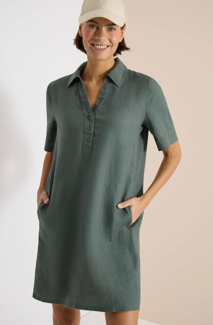 LINEN SOLID DRESS Grønn