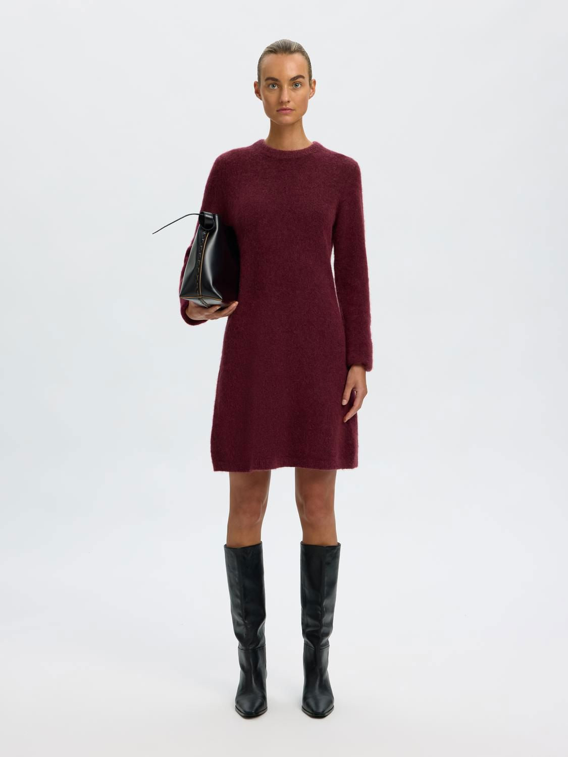 Slwlulu Brushed O-Neck Ls Dress Noos Burgunder