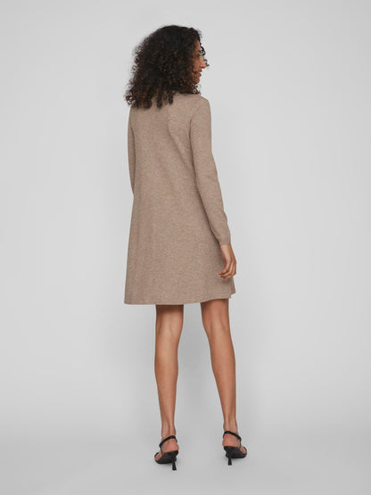 VICOMFY A-LINE ROLLNECK KNIT DRESS/SU/PB Brown Lentil