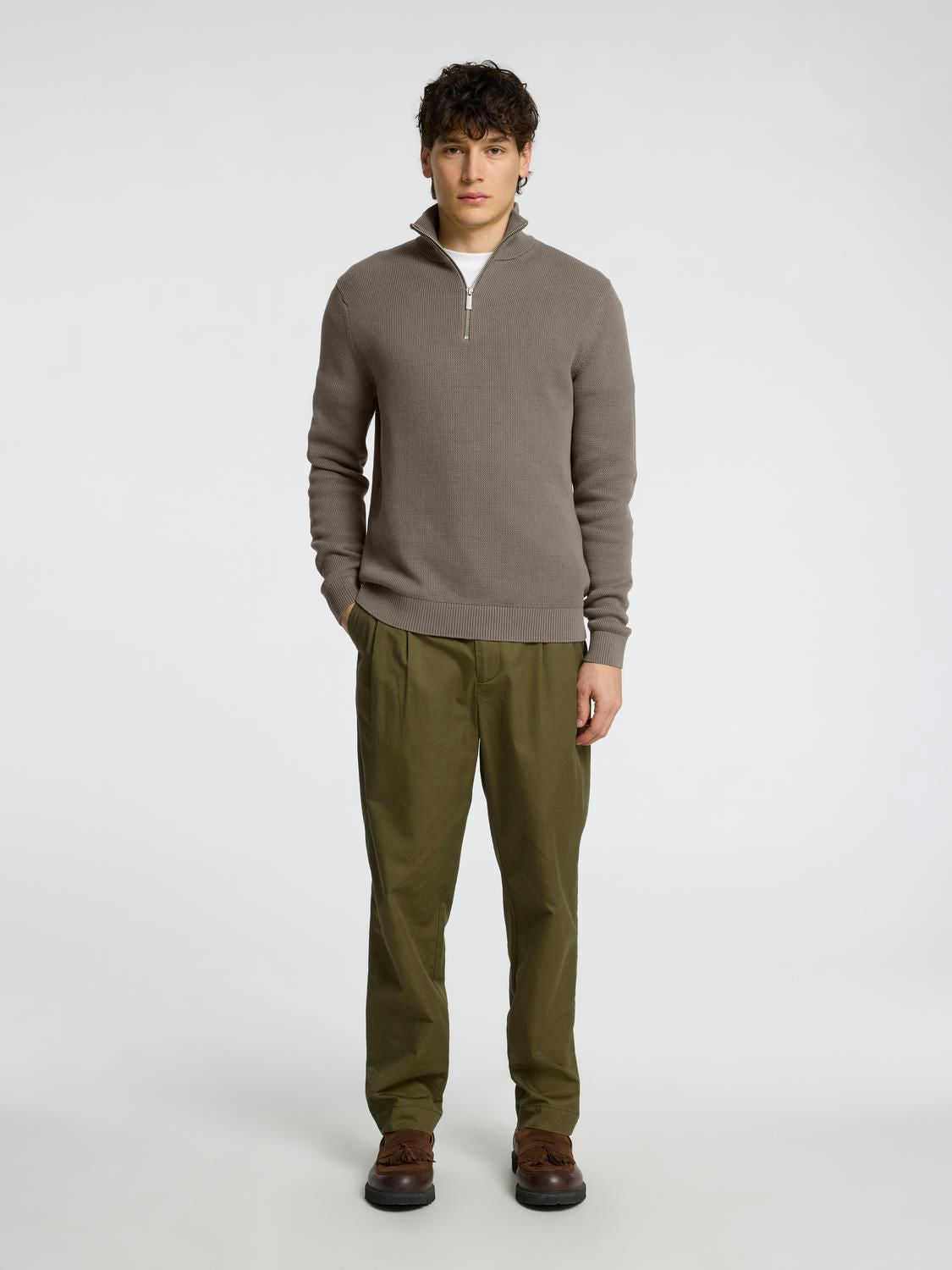 Slmdane Ls Knit Structure Half Zip Noos Lys Brun