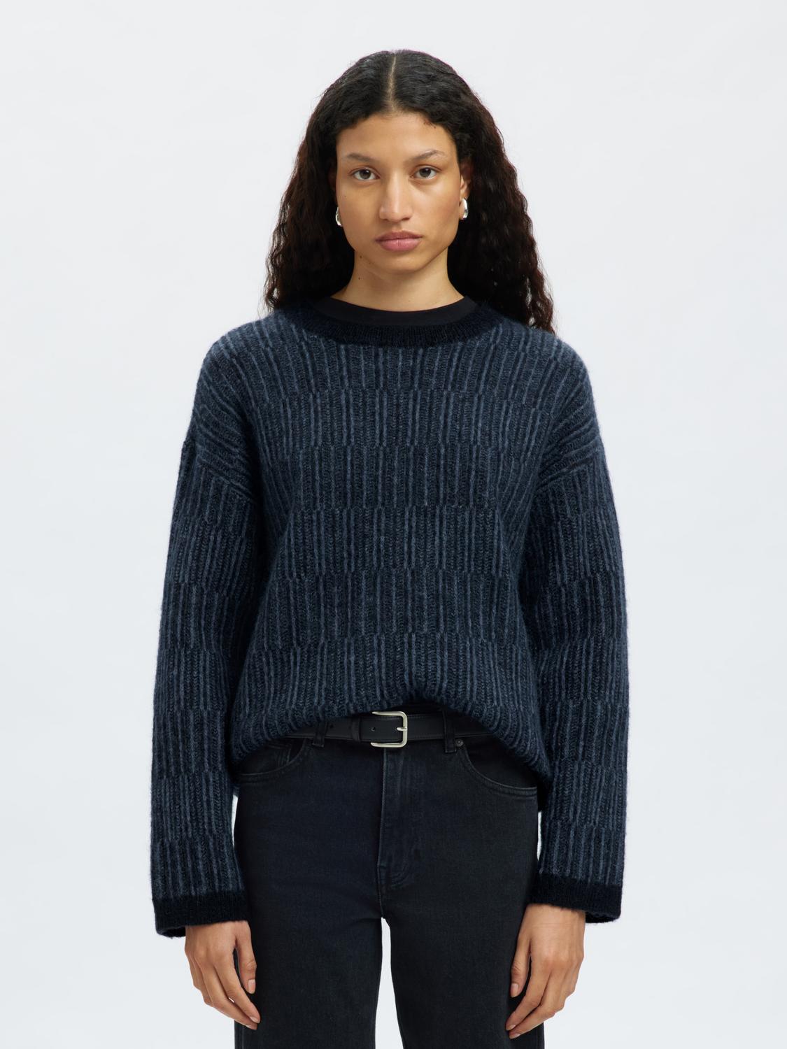 Slfalva Ls Knit Stripe O-Neck Blå