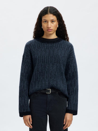 Slfalva Ls Knit Stripe O-Neck Blå