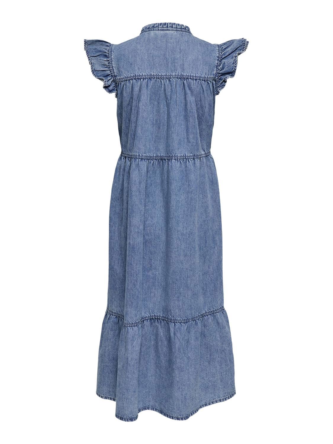 Onlshania S/l Frill Midi Dnm Dress Akm Blå