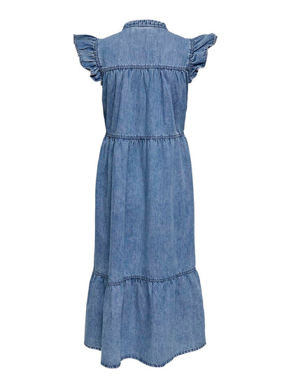 Onlshania S/l Frill Midi Dnm Dress Akm Blå