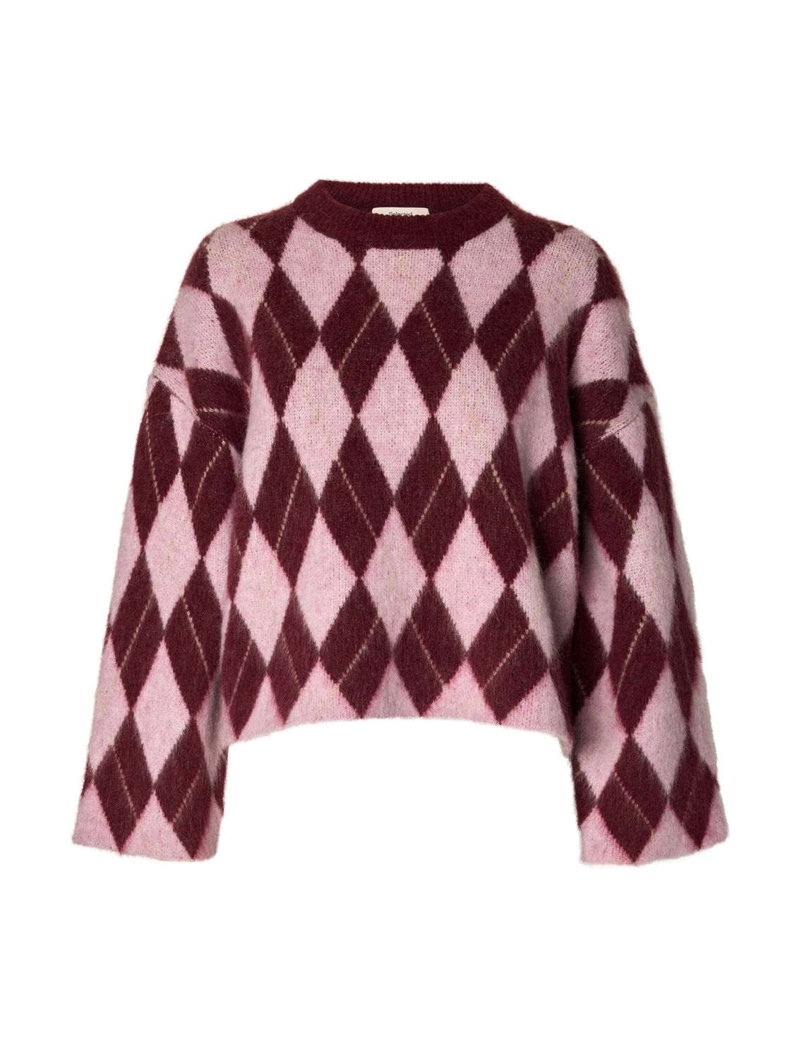Slwlulu Brushed Argyle Knit O-Neck Noos Burgunder