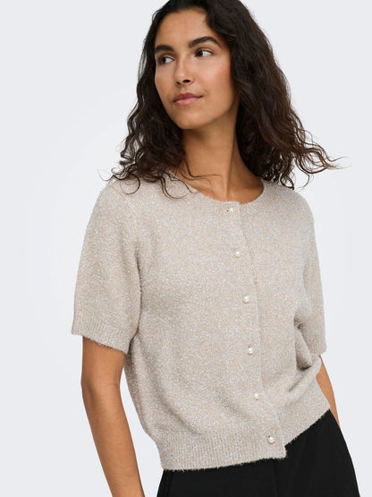Jdynadine S/s Glitter Cardigan Knt Beige