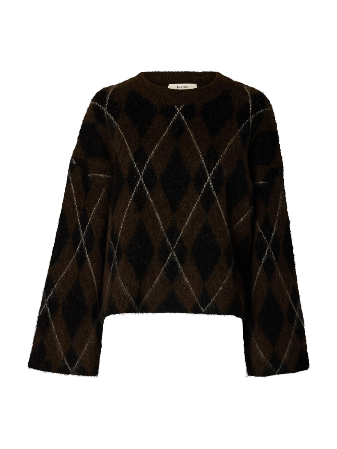 Slwlulu Brushed Argyle Knit O-Neck Noos Brun