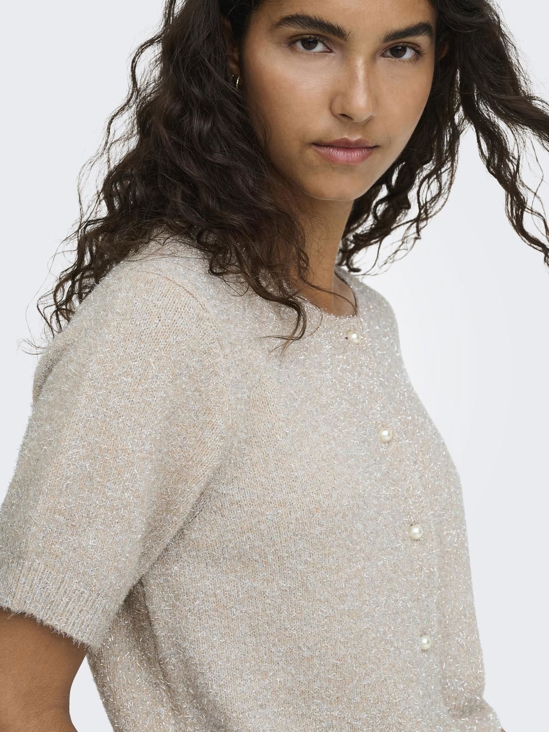 Jdynadine S/s Glitter Cardigan Knt Beige