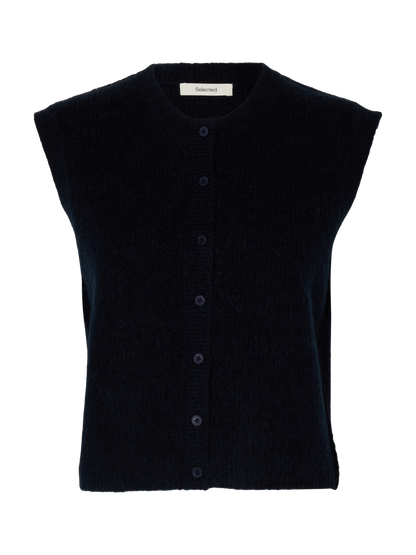 Slflulu Sl Button O-Neck Vest Noos Blå