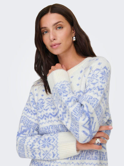 Onlxmas Nordic Ls O-Neck Knt Hvit