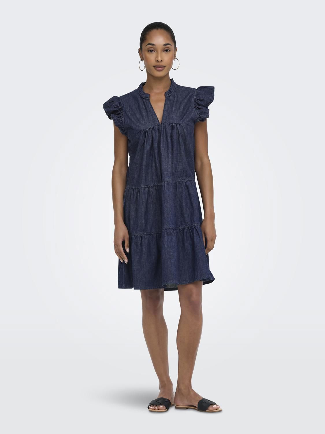 Onlshania S/l Frill Short Dnm Dress Noos Blå