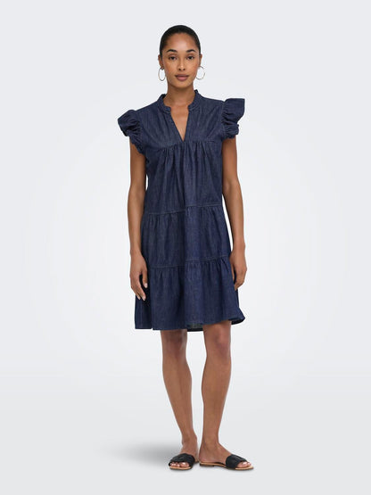 Onlshania S/l Frill Short Dnm Dress Noos Blå