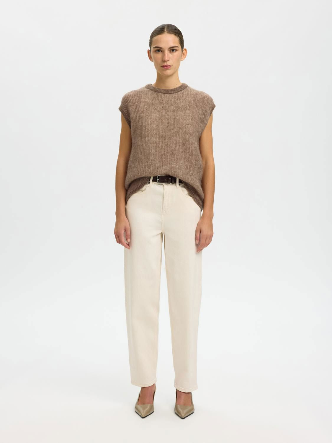 Slflulu Loose Sl Knit O-Neck Beige