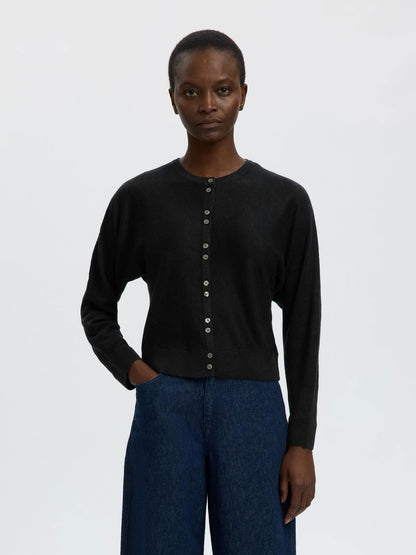 Slfjane Linen Ls Bat Knit Cardigan Sort