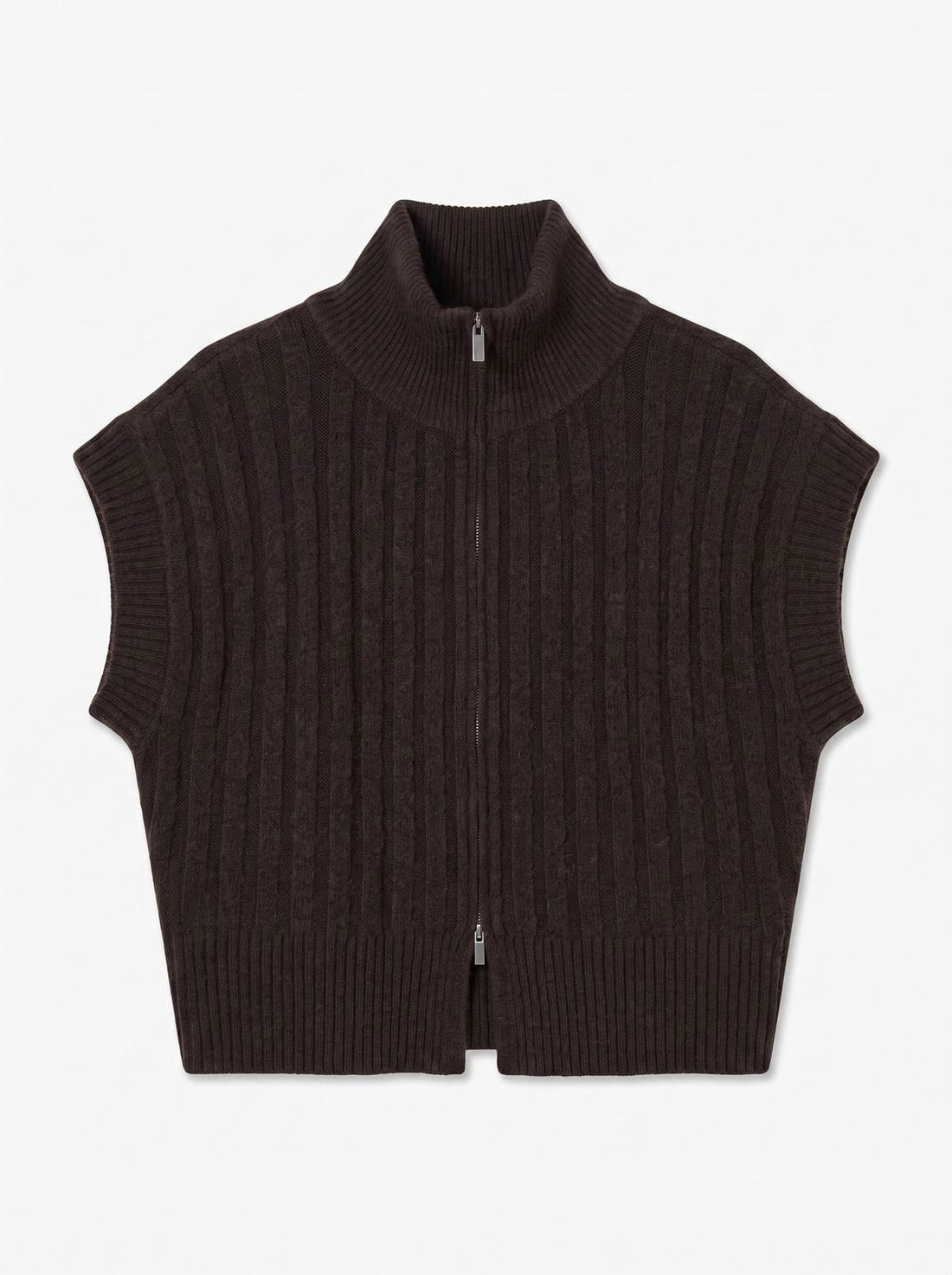 Vmbang Rib Sl Highneck Zipper Vest Noos Brun