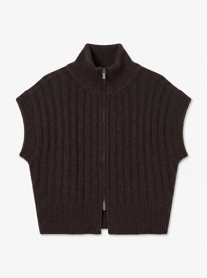 Vmbang Rib Sl Highneck Zipper Vest Noos Brun