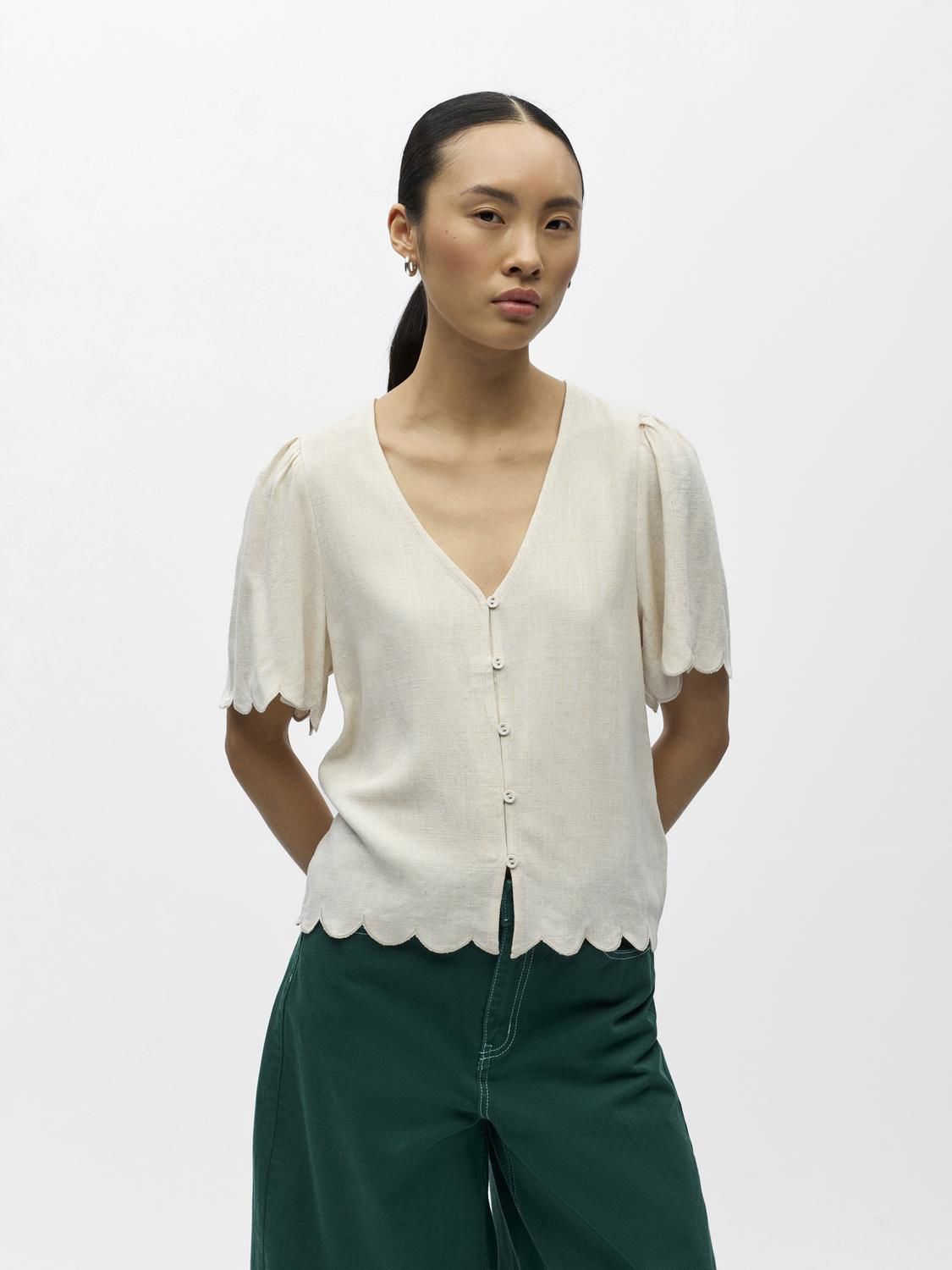 Objsanne 2/4 Lo V-Neck Top Noos Beige