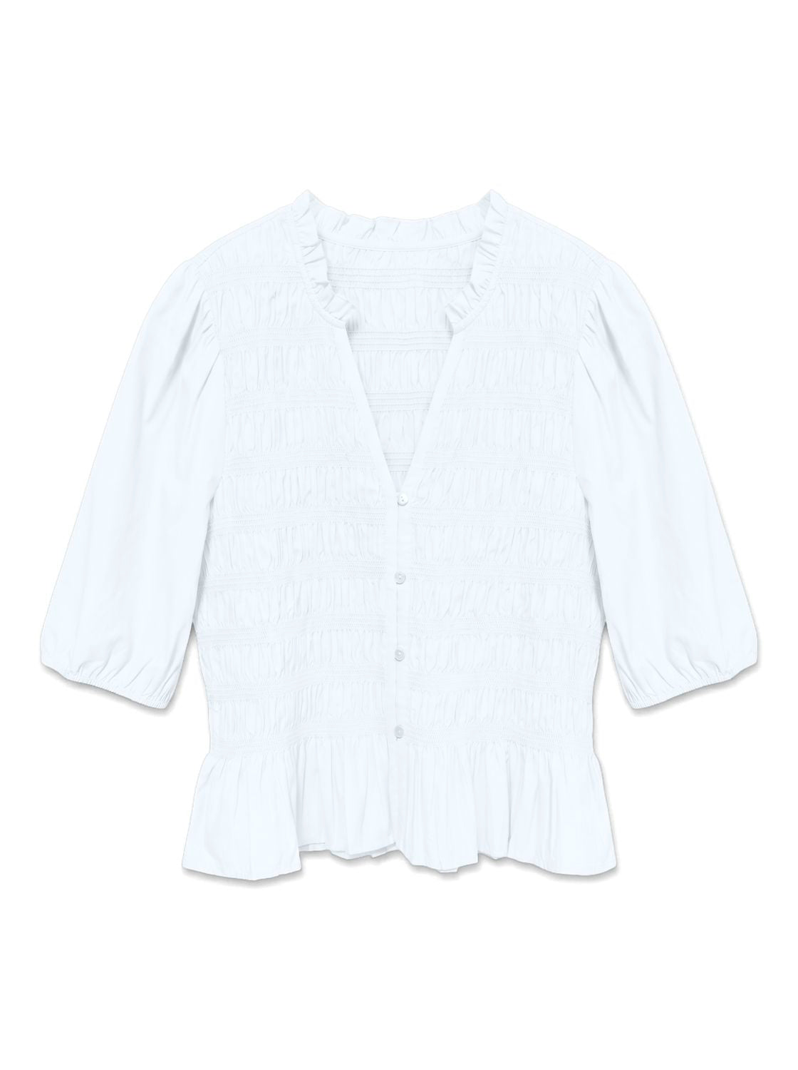 Vmemery 2/4 V-Neck Smock Top Wvn Ret Hvit
