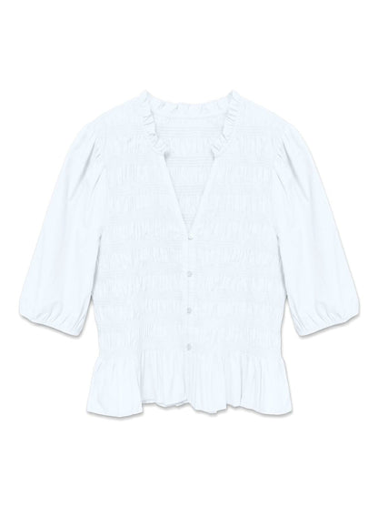 Vmemery 2/4 V-Neck Smock Top Wvn Ret Hvit