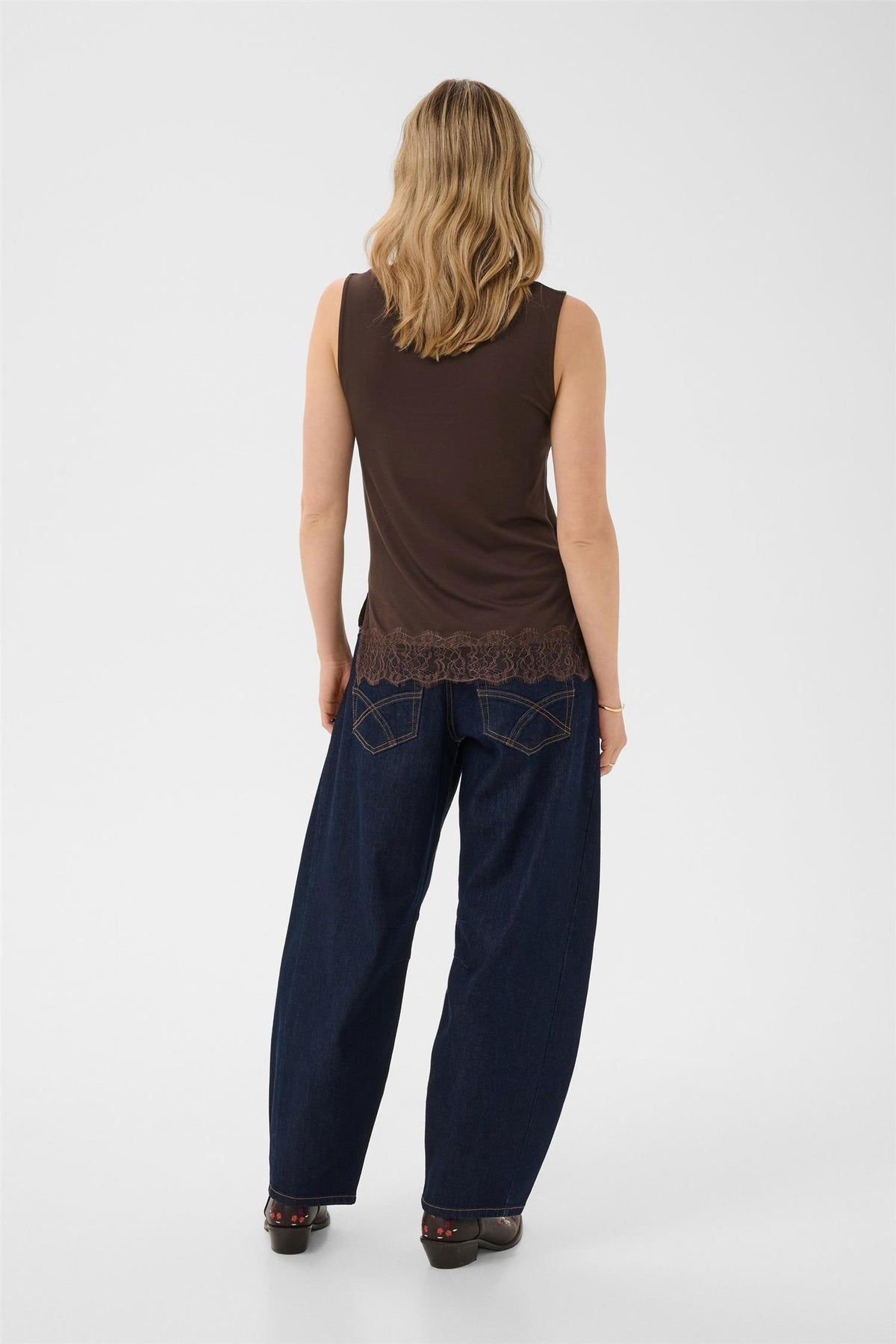Cralvaia Jersey Lace Top Brun