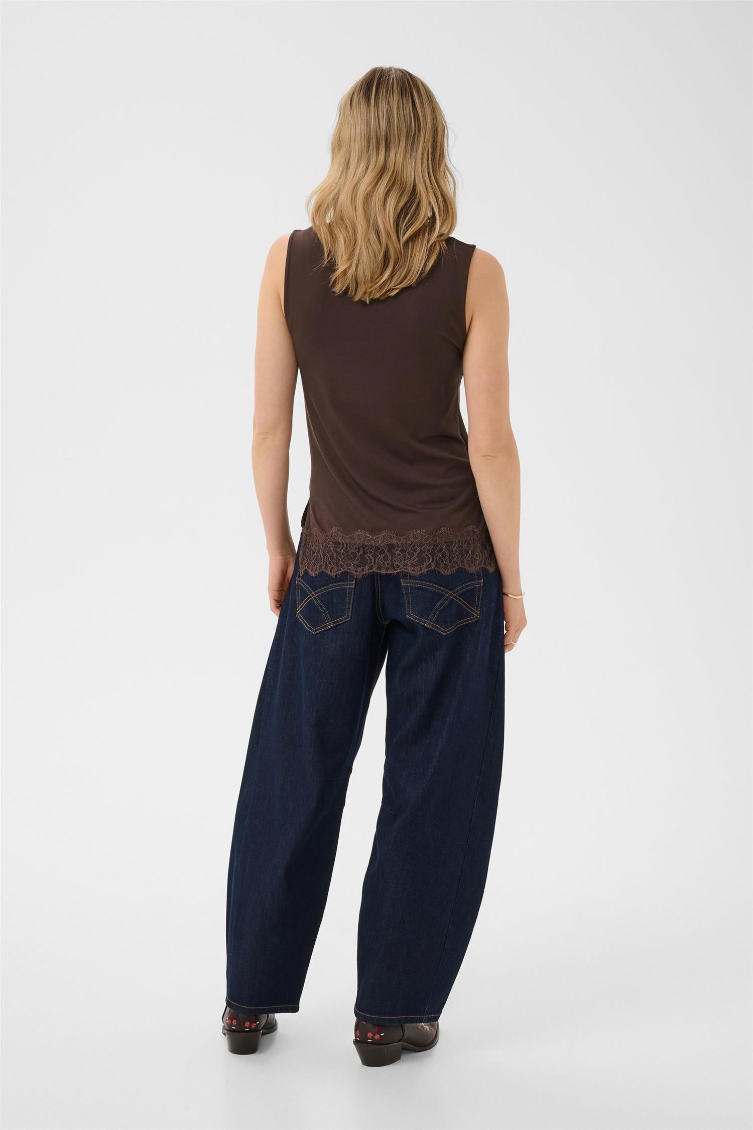 Cralvaia Jersey Lace Top Brun