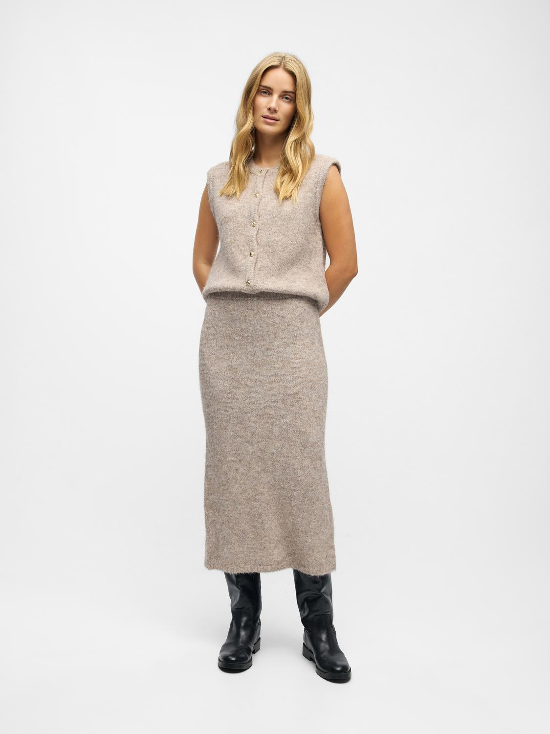 Objsaggia Mw Re Midi Knit Skirt Div Beige