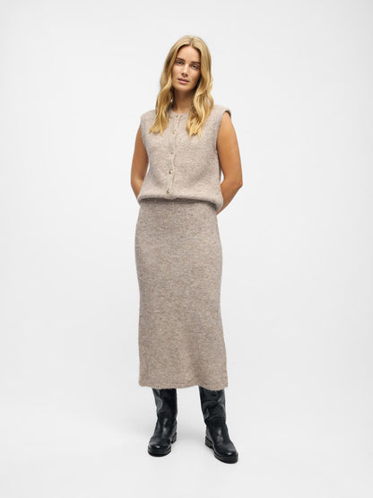 Objsaggia Mw Re Midi Knit Skirt Div Beige