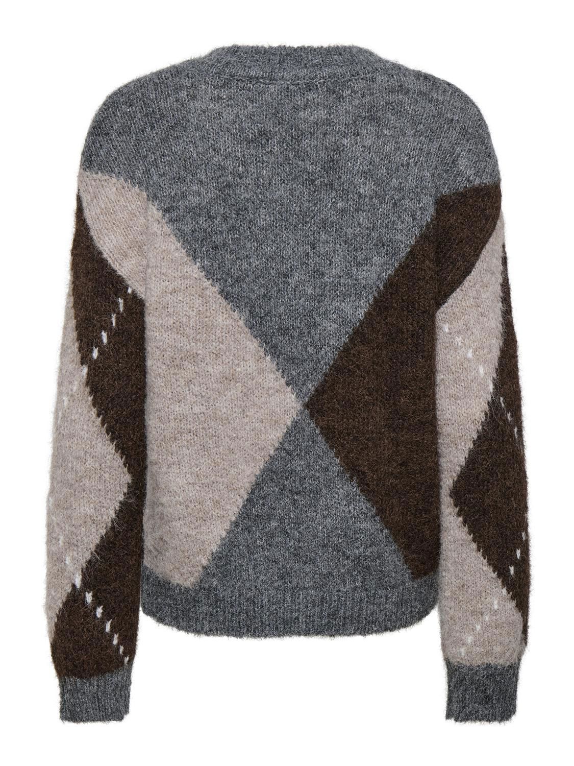 Jdyzoey L/s Vn Argyle Pullover Knt Noos Grå