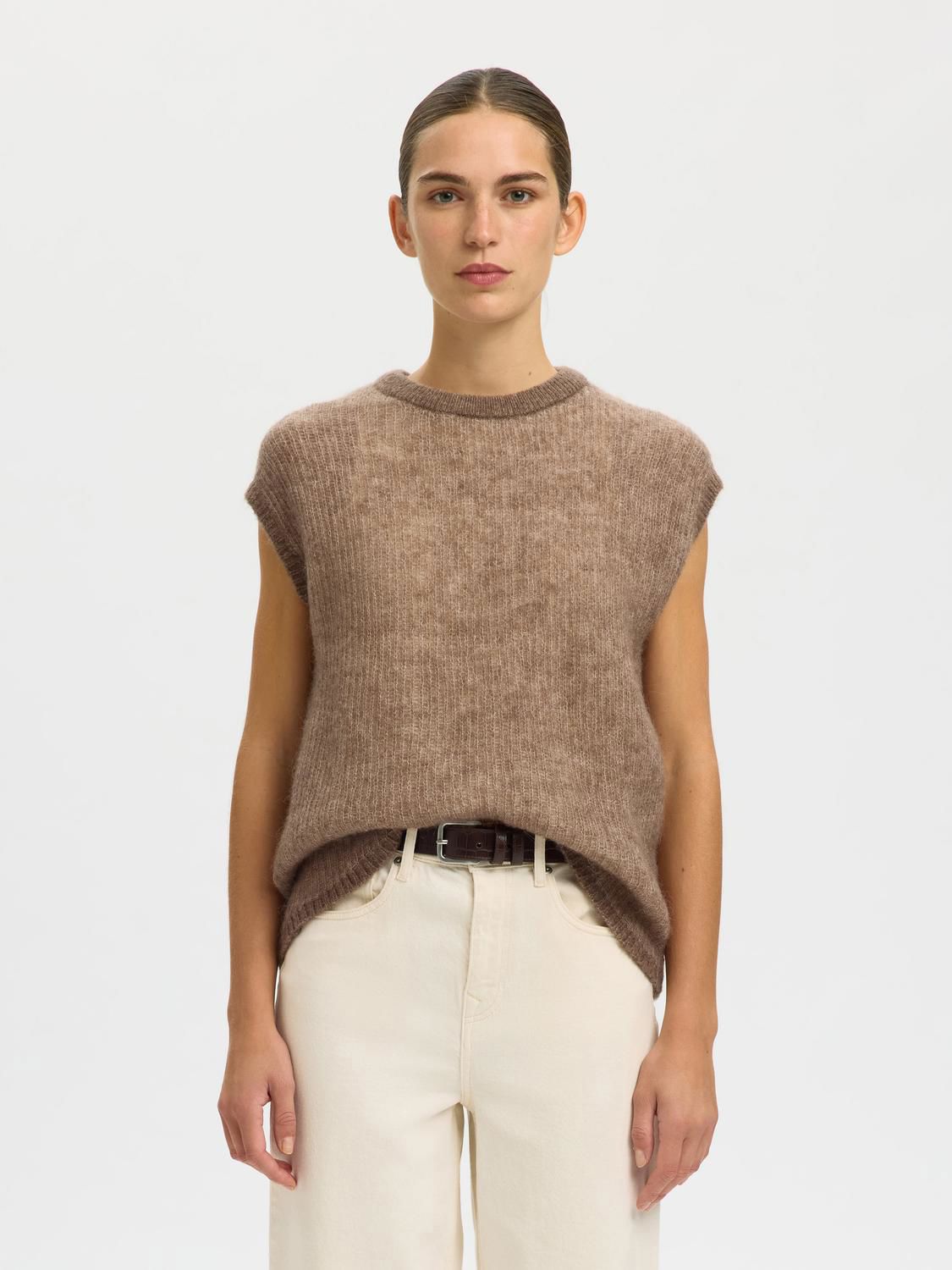 Slflulu Loose Sl Knit O-Neck Beige