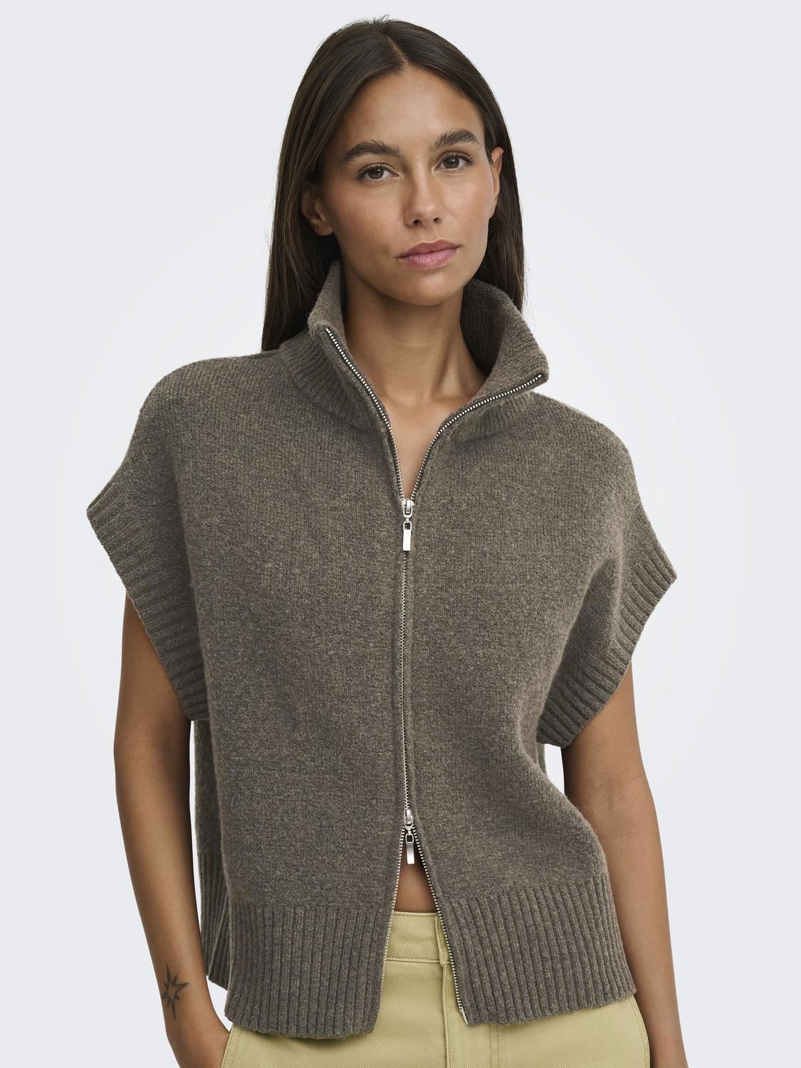 Jdylea S/l Hn 2way Zip Vest Knt Noos Grå