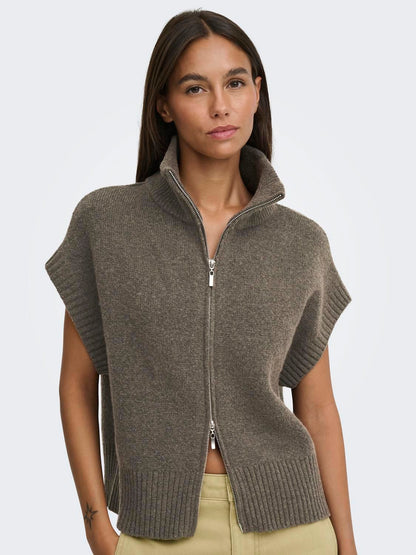 Jdylea S/l Hn 2way Zip Vest Knt Noos Grå