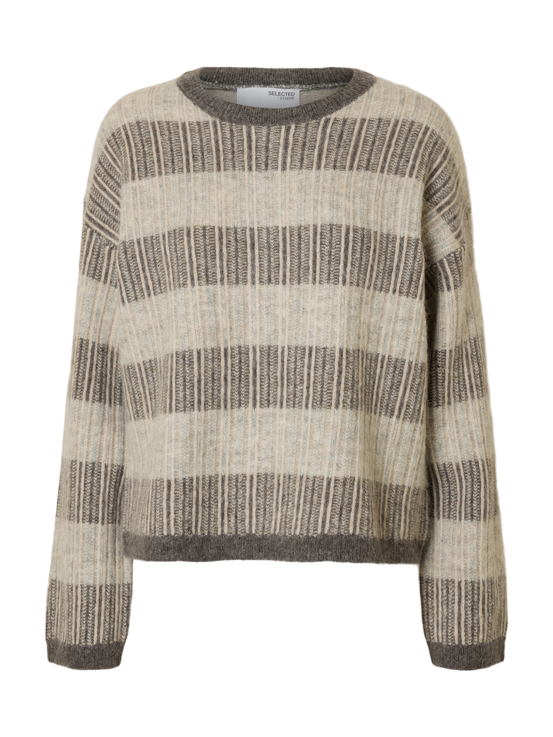Slfalva Ls Knit Stripe O-Neck Grå