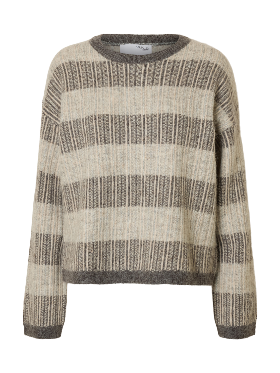 Slfalva Ls Knit Stripe O-Neck Grå