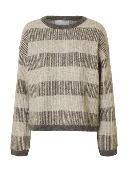 Slfalva Ls Knit Stripe O-Neck Grå