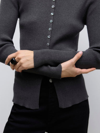Awukino Ls O-Neck Knit Cardigan Mørkegrå