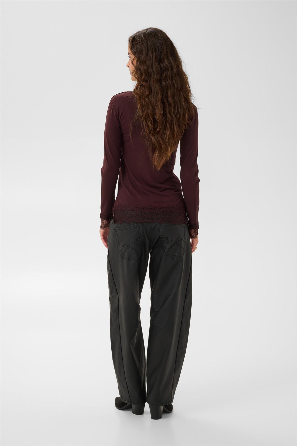 Cralvaia Ls Lace Tshirt Brun